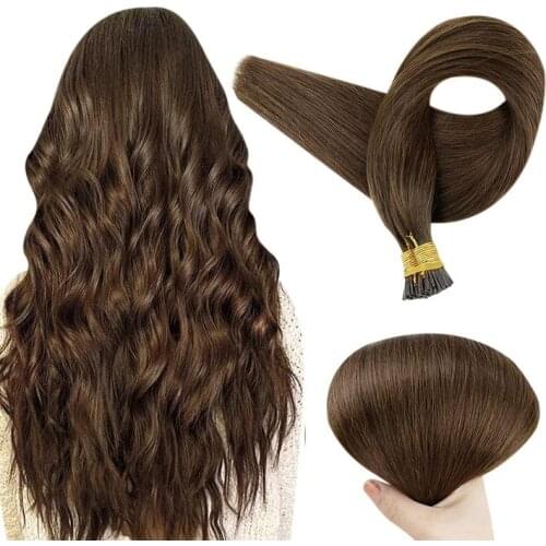 VeSunny Pre Bonded Hair Extensions I Tip Stick Tip Hair Extensions 100% Real Human Hair for Women Silky Straight Brown Keratin