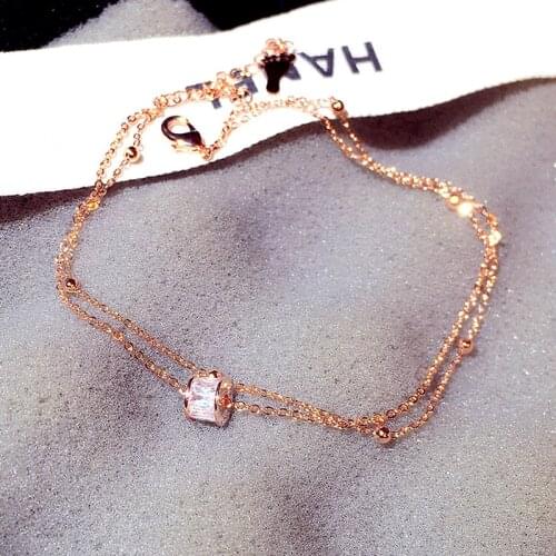 Korean Fashion Delicate Shine Zirconia Bracelet for Women Feminia String Feet Chain Bangles Birthday Christmas Present