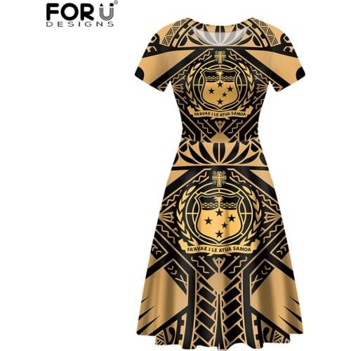 FORUSEDIGNS Women Beach Dress Polynesian Tahitian Pattern Printed O-Neck Short Sleeves Dress Fashion Madam Dresses Femenina