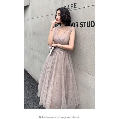 2020 New Sequins Evening Dress Long Elegant Banquet illusion Evening Gown V-Neck Brilliant Birthday Party Formal Dress