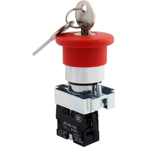 1Pc XB2BS142C Key Released 1N/C Red Emergency Stop Mushroom Push button Replace