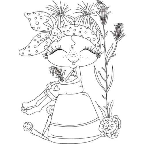 10x8 Girl holding corn in hand New Transparent Clear Rubber Stamp Sheet Cling Scrapbooking Photo Album PaperCard DIY Craft