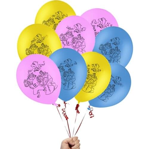 12Pcs Beauty and The Beast Latex Balloons Moana Bell Princess Cartoon Globos Baby Birthday Party Supplies Love Wedding Decor