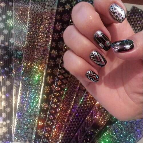 16Pcs/set Lace Laser Starry Nail Foils Holo Nail Art Transfer Sticke Holographic Sticker Manicure Decoration