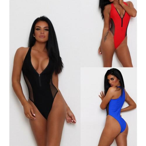 2019 Women Swimwear Sexy High Cut One Piece Swimsuit Backless Swim Suit Black Blue Red thong Bathing Suit Female Monokini