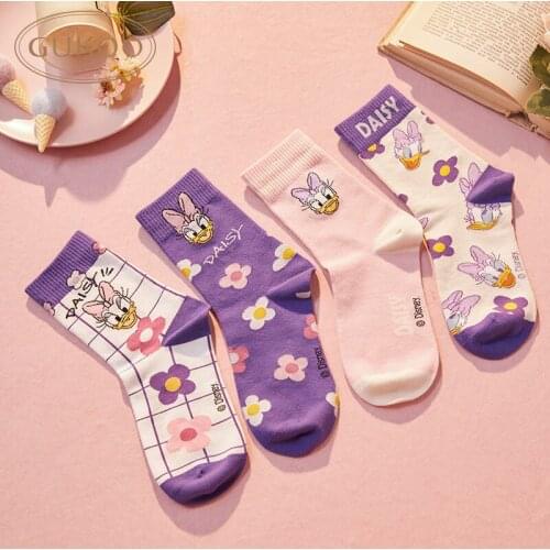 3pcs Disney Donald Duck Girl Cute Cartoon Daisy Socks Female Socks Stockings