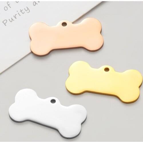 5PCS/Lot Mirror Polished Stainless Steel Pet ID Tag Dog Bone Charms DIY Dog Pet Name Pendant