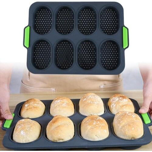 8 Hole Non-stick DIY French Bread Hamburger Silicone Mold Muffin Pan Baking Tool