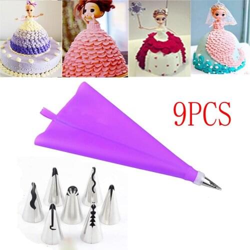 9pc/Set Russian Doll Skirt Icing Piping Nozzles Stainless Steel Flower Cream Pastry Tips Nozzles Bag Cupcake Cake Tool Converter