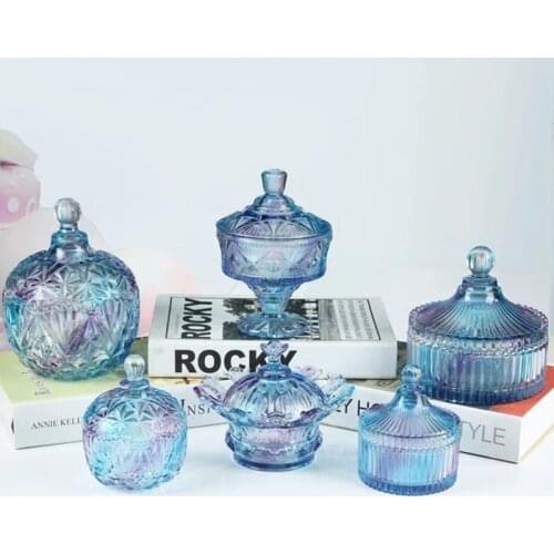 European Color Crystal Glass Storage Jar With Cover Canned Fruit Sugar Cans Diamond Candy Box Cotton Swab Box Cotton Pad Storage