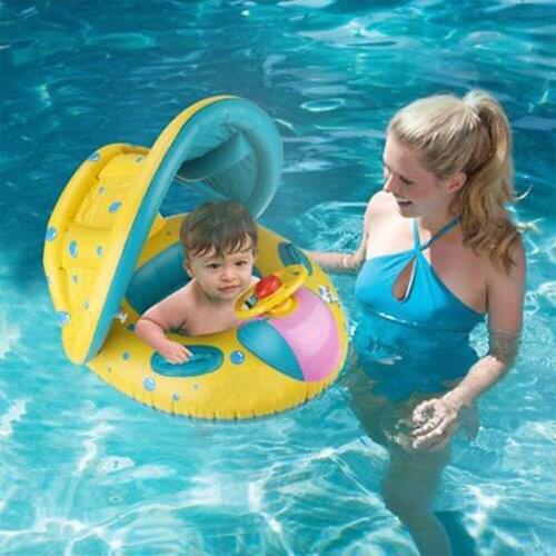 Baby Safe Inflatable Swimming Float Sunshade Seat Pool Infant Swimming Bathing Circle Adjustable Inflatable Floats Summer Toy