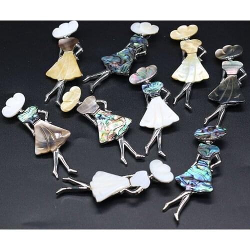 Natural Shell Brooch Pendant Fashion Girl Brooch Pendant Charms for Making DIY Jewelry Necklace Exquisite Gift Size 30x38mm