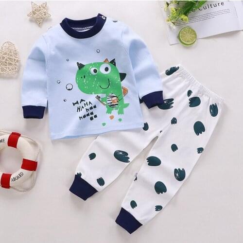 Kids Pajamas Sets Cotton Long-Sleeved Tshirt+ Cartoon Pant Girl Clothing Autumn Sleepwear Suit