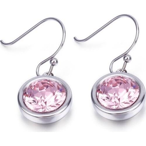 European and American style round zircon multicolor earrings Japanese and Korean boutique steel color earrings earrings