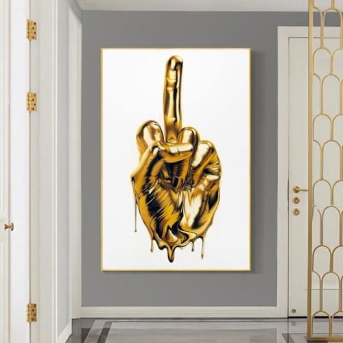 Golden Middle Finger Gesture Art Canvas Painting on The Wall Nordic Posters and Prints Wall Art Picture for Living Room Decor