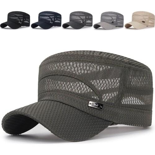 New Unisex Adjustable Flat Military Cap Summer Mesh Breathable Stylish Hat Fashion Sunscreen Head Cover Cap Head Accessories