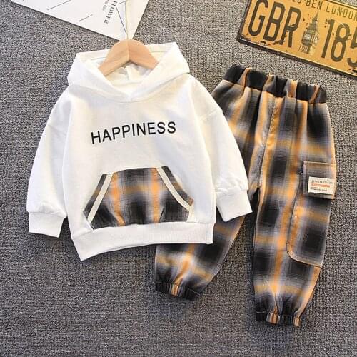 Baby boy clothes set spring/autumn letters hooded sweater trousers 2-piece suit boys casual sweater suit childrens clothing