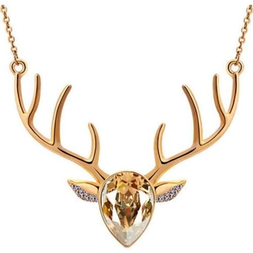 Creative crystal pendant bursts with necklace deer head sweater chain girl