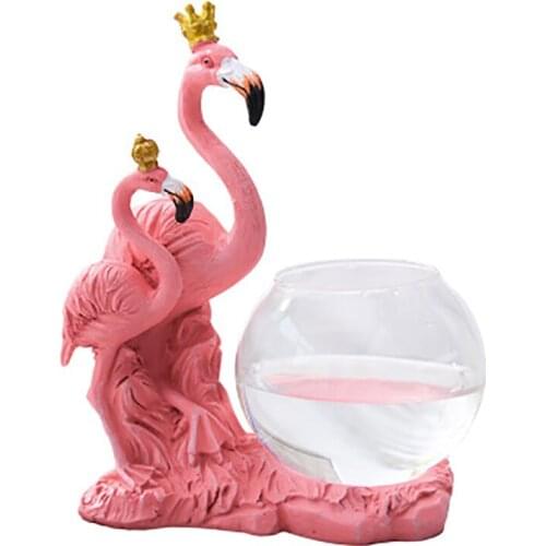 Creative Flamingo Decoration Transparent Glass Hydroponic Vessel Flower Arrangement Vase Artificial Ornaments Desk Decor