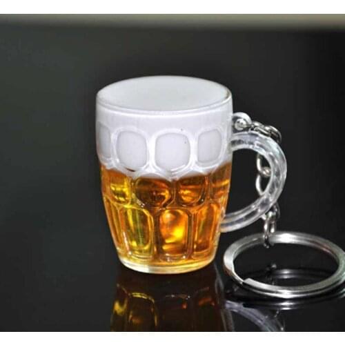 Creative 1 Pc Women Resin Gift Unisex Keychain Unique Crafts Cool Mini Simulation Beer Cup Pendant Keyring Handicraft Jewelry
