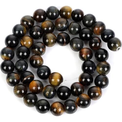 Natural Stone Yellow Blue Tiger Eye Charm Round Loose Beads For Jewelry Making Needlework Bracelet DIY Strand 4/6/8/10/12 MM