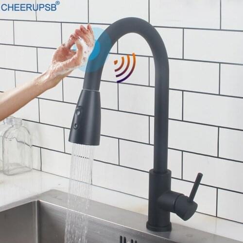 Kitchen Touch Sensor Faucet Smart Sense Hot and Cold Mixer Crane Pull Out Stainless Steel Tap Single Hole Deck Mounted Torneira