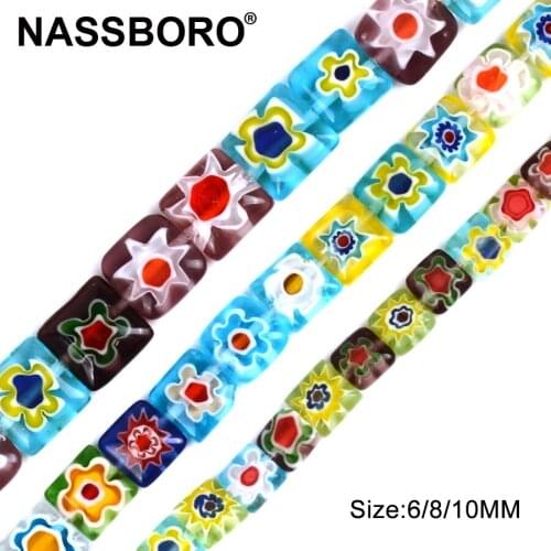 Square Glazed Glass Beads for Jewelry Making Loose Spacer Beaded Lampwork Beads Bracelet Necklace Diy Craft Needlework Wholesale
