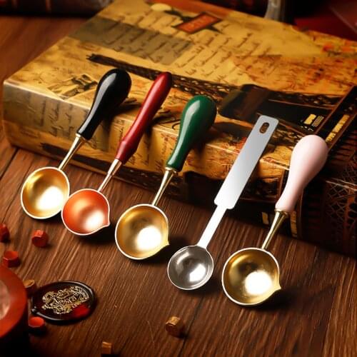 Wax Seal Stamp Spoon Solid Wood Alloy Spoon Lacquered Heating Tool With Furnace Retro Literary Wax Stamp Spoon Wax Accessories