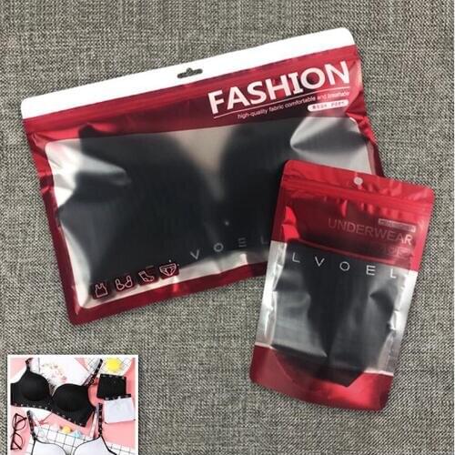 50 Sets Fashion Plastic Zip Lock Underwear Retail Packaging Bag, White Black Bra Underpants Shorts Storage Bag with Hanging Hole
