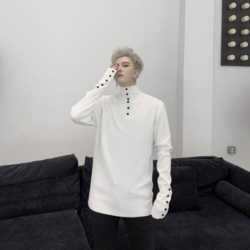 MIXCUBIC 2020 spring College style High collar button design Knitting sweater men casual slim Knitting sweater,M-XXL