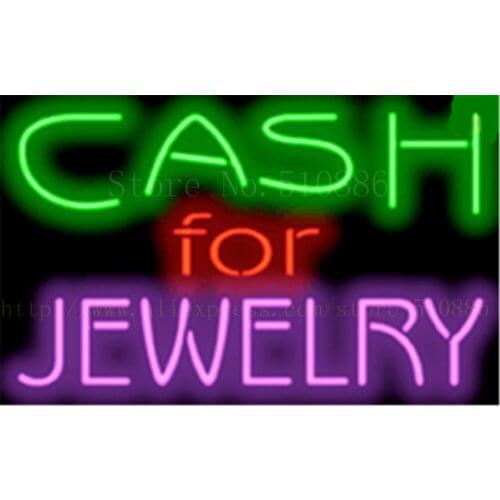 Cash for Jewelry NEON SIGN REAL GLASS BEER BAR PUB LIGHT SIGNS display Accessory exchange Restaurant Advertising Light 17*14"