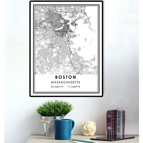 World City Map BOSTON Black and White Print Wall Art Canvas Painting Nordic Poster Living Room Home Decor
