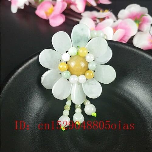 Natural Burmese Jade Sun Flower Pendant Jadeite Beads Necklace Fashion Charm Jewelry Carved Amulet Gifts for Women Men