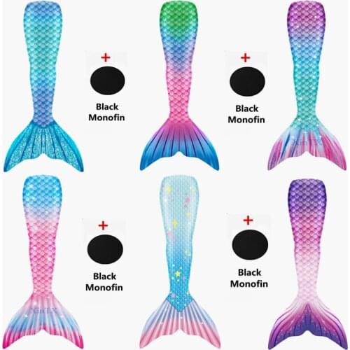 NEW! Little Mermaid Tails With Black Monofin Swimwear for Kids Swimsuit Cosplay Costume Dress swimmable Suit Mermaid Costume