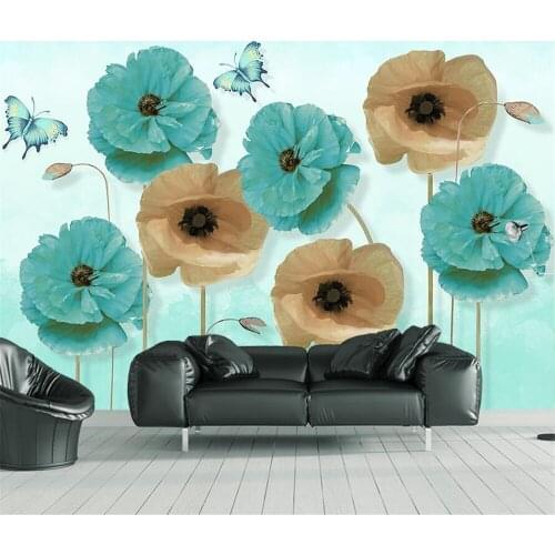 Beibehang Customized Wallpaper European 3D Three-dimensional Oil Painting Poppies Butterfly Living Room Background Wall Mural