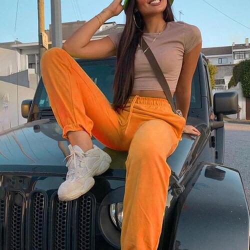 Orange Sports Pants Female Street Leisure BF Pants S-XL Autumn Women Sweatpants Fitness Jogging Lounge Trousers