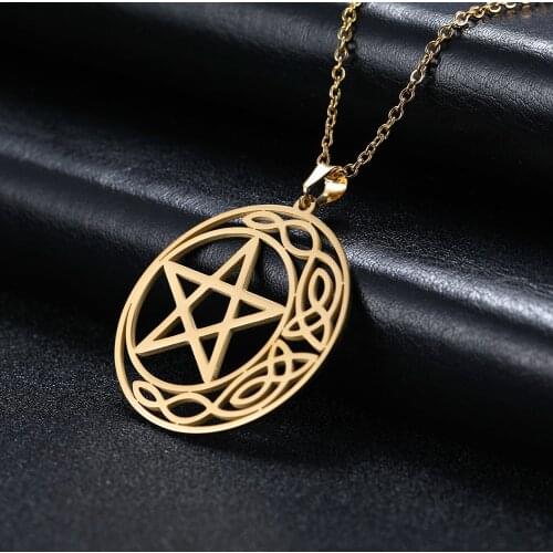 LIKGREAT Vintage Pentagram Hollow Cut Off Pendant Necklaces Stainless Steel Jewelry Vacuum Gold Color Amulet Boyfriend Gift
