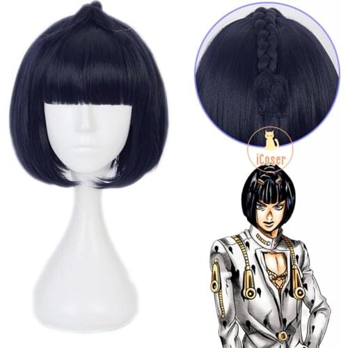 Anime JoJos Bizarre Adventure Bruno Bucciarati cosplay Wig Burono Bucharati Dark Blue mix Black Wig Braid Fiber Synthetic Hair
