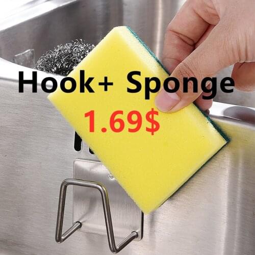 Sink Sponge Rack Bathroom hook Drain Storage Shelf Stainless Steel Kitchen Wire Ball Rag Organizer Holder With Sponge