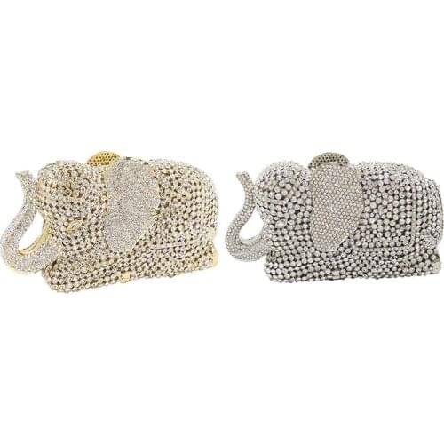 Elephant Evening Clutches Bags Metal Crystal Clutch Minere Wedding Bridal Purses and Handbags