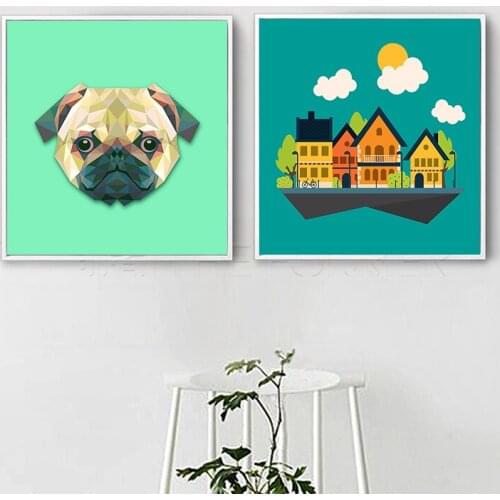Modern Geometric Pug Dog Head Canvas Painting Wall Art Canvas Print Poster Pictures Living Room Home Decor Wall Hanging Gifts