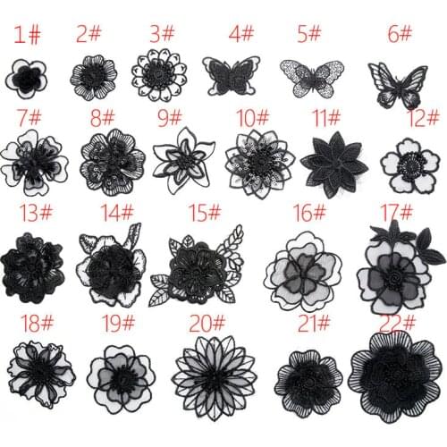 Thermo Black Lace Organza Flower Butterfly Embroidered Patches for Clohting Iron on Clothes Appliques Stripes Fabric Stickers