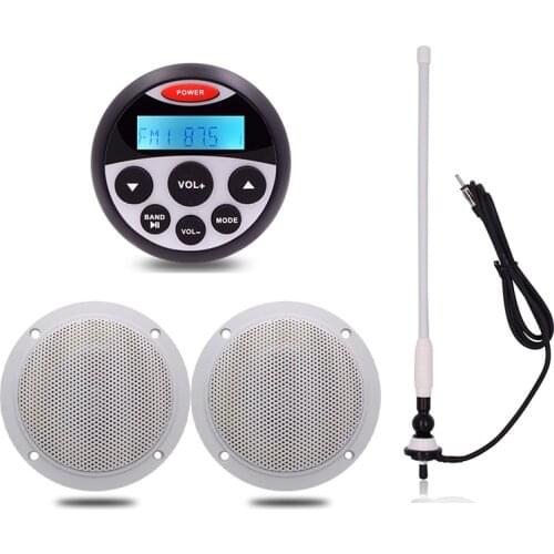 Waterproof Marine Bluetooth Radio Stereo Audio Player+1 Pair 4" Marine Speakers For ATV Boat Golf Cart Motorcycle+FM AM Antenna