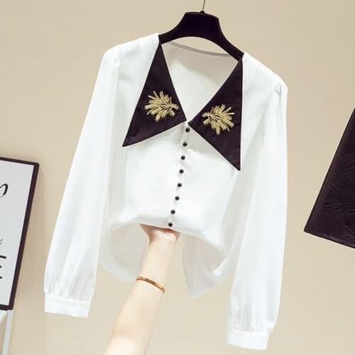 Long Sleeve Women Shirt Blouse Women Blusas Mujer De Moda 2021 V-Neck White Chiffon Blouse Shirt Tops Women Clothing Blusa E514