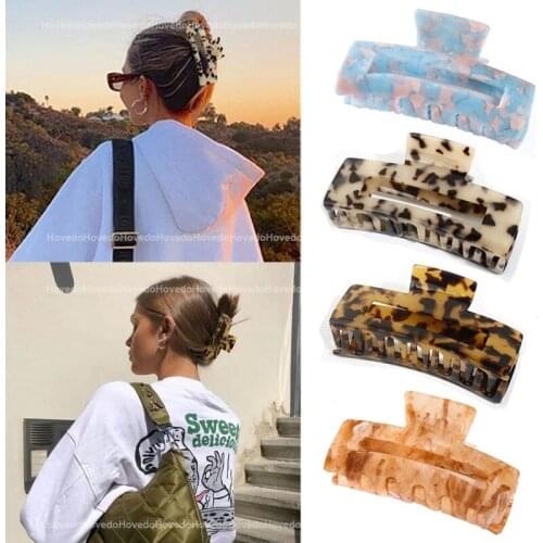 2021 New Ins Leopard Acetate Hair Clip Hair Claw for Women Large Geometric Hollow Square Tortoiseshell Hair Accessories