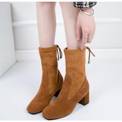 2020 Women Walking Shoes Boots Thick Heel Autumn Winter Lace-Up Solid Color Boots For Women Outdoor Footwear Large Size 34-43