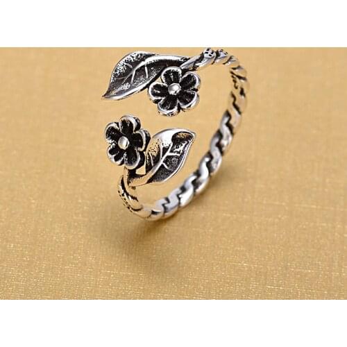 925 Sterling Silver Open Rings For Women Original Handmade Prevent Allergy Sterling Silver Flower Rings Jewelry