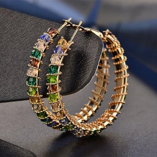 Large geometric circle inlaid colorful AAA zircon earrings for women delicate retro aesthetic unique fashion jewelry earrings