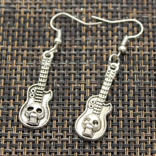 New Fashion Handmade Electic Guitar Flying Wings Skull Guitar Pendants DIY Earrings For Women Party