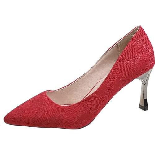 2020 New Womens High Heels Retro Casual Mature Fashion Classic Dark Grain Designer Womens Shoes Sexy 7CM Black Red Pink B23-02